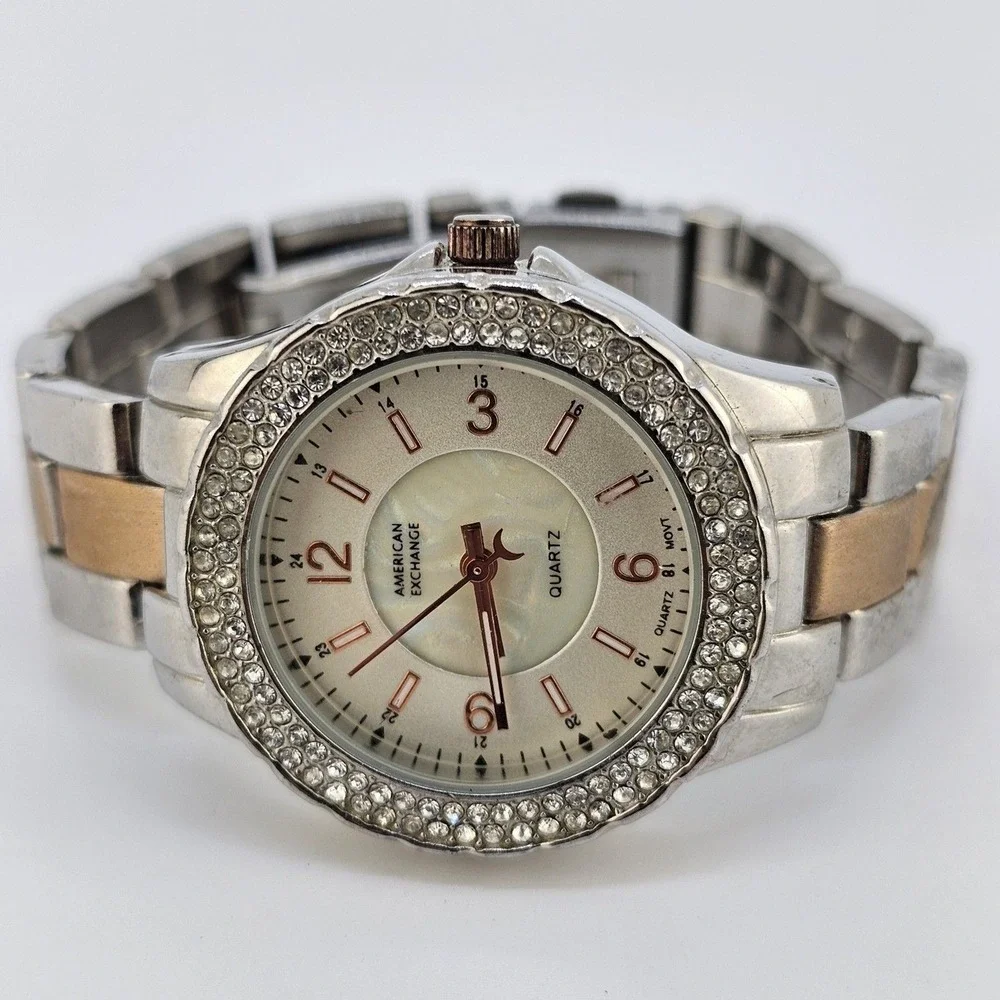 American Exchange Women's Watch 34MM White Dial Two Tone Bands 6